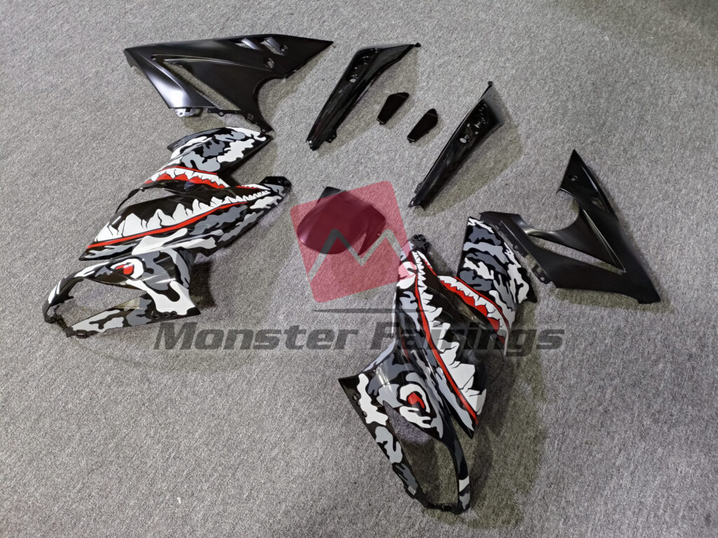 Gloss Camo Shark with Matte Black ABS fairings for Kawasaki Ninja 650R 2009 - 2011 - premium OEM fit kit by Monster Fairings