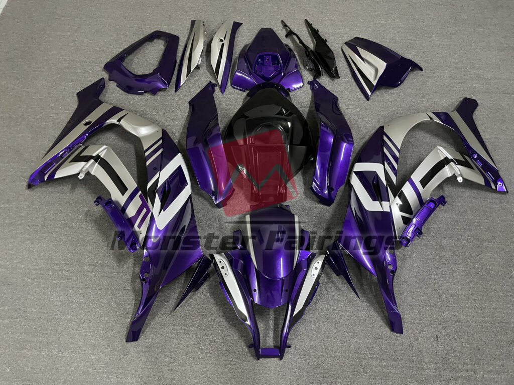 Kawasaki ZX10R 2011 - 2015 Gloss Deep Purple & Gray with Black ABS fairings - custom motorcycle bodywork kit by Monster Fairings