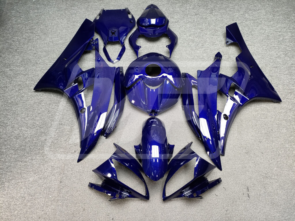 Yamaha R6 2006 - 2007 Gloss Blue Carbon Fiber Style ABS fairings - custom motorcycle bodywork kit by Monster Fairings