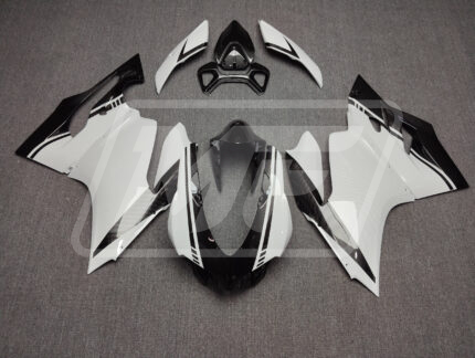 Ducati 1199 Gloss White & Black Carbon Fiber Style ABS Fairings | Monster Fairings