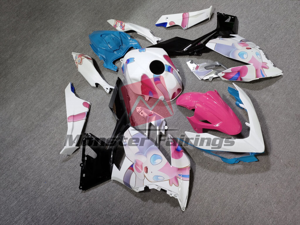 Gloss White & and Pink Anime ABS fairings for Kawasaki Ninja 400 2018 - 2024 - premium OEM fit kit by Monster Fairings