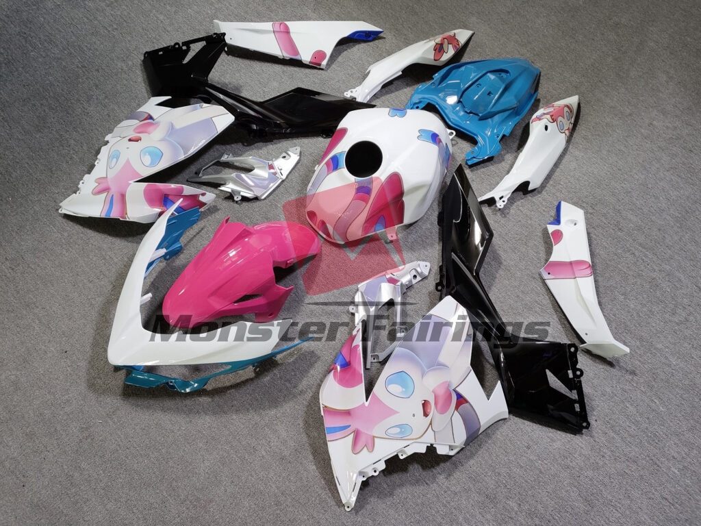 2018 - 2024 Kawasaki Ninja 400 Gloss White & and Pink Anime fairing set - ABS injection, custom painted by Monster Fairings