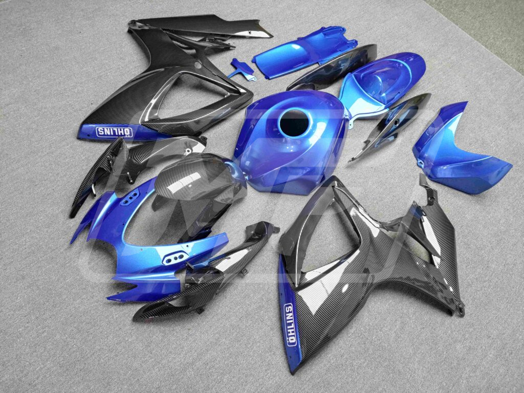 Gloss Carbon Fiber Style & Blue ABS fairings for Suzuki GSXR 600 - 750 2006 - 2007 - premium OEM fit kit by Monster Fairings