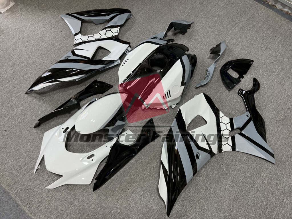 Yamaha R7 custom ABS fairings 2021 - 2025 in Gloss White Gray Black - durable replacement kit, Monster Fairings