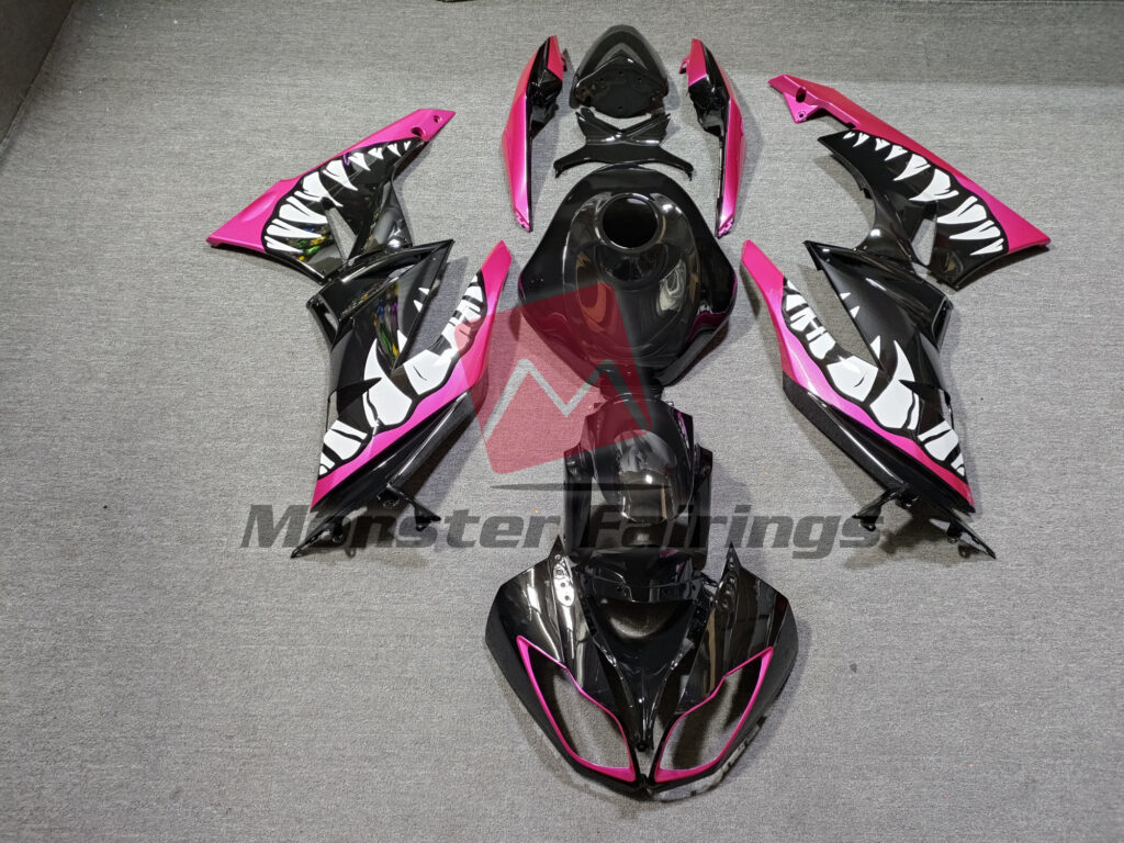 Kawasaki ZX6R 2009 - 2012 Black and Pink Shark ABS fairings - custom motorcycle bodywork kit by Monster Fairings