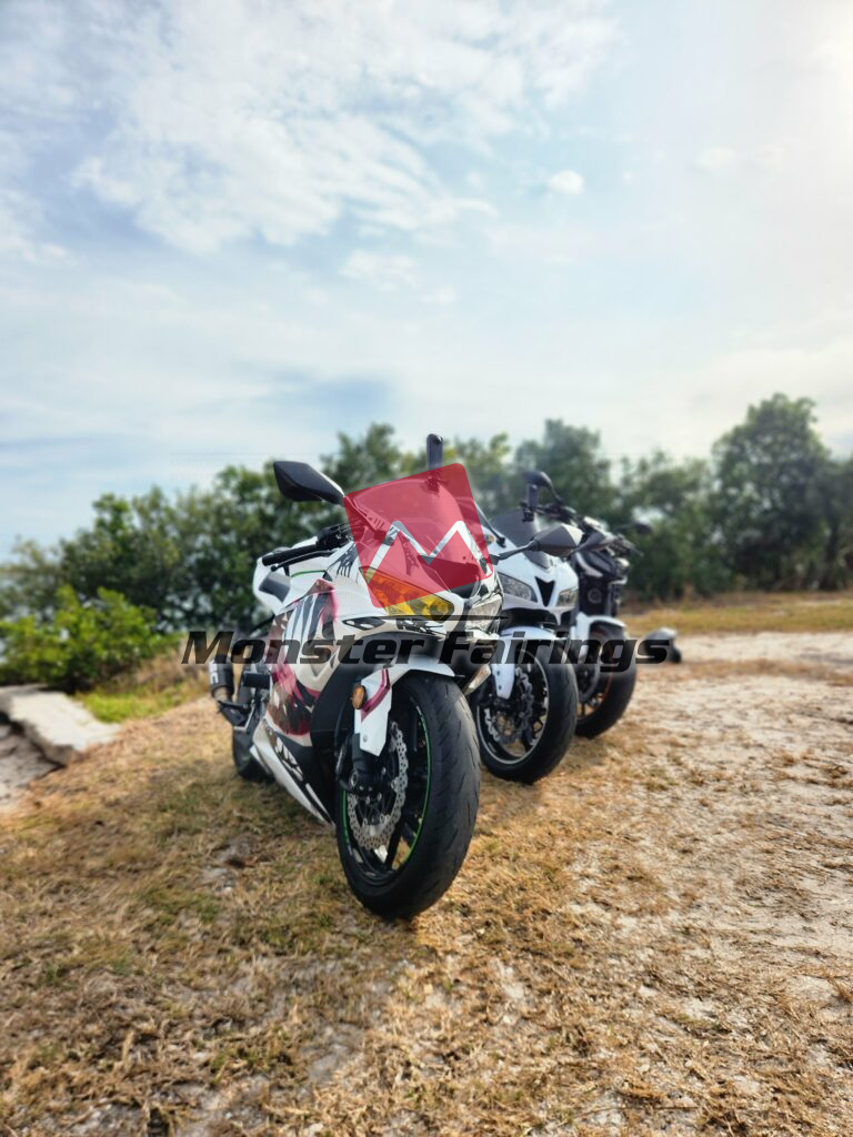 Kawasaki ZX6R 2019 - 2023 ABS fairings, Gloss White Black Split Venom - high - quality motorcycle kit by Monster Fairings