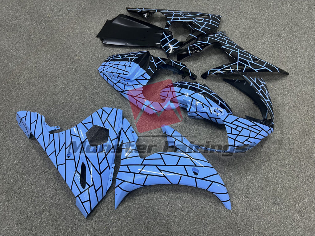 Yamaha R6 custom ABS fairings 2003 - 2004 in Gloss Black & Blue Pattern Split - durable replacement kit, Monster Fairings