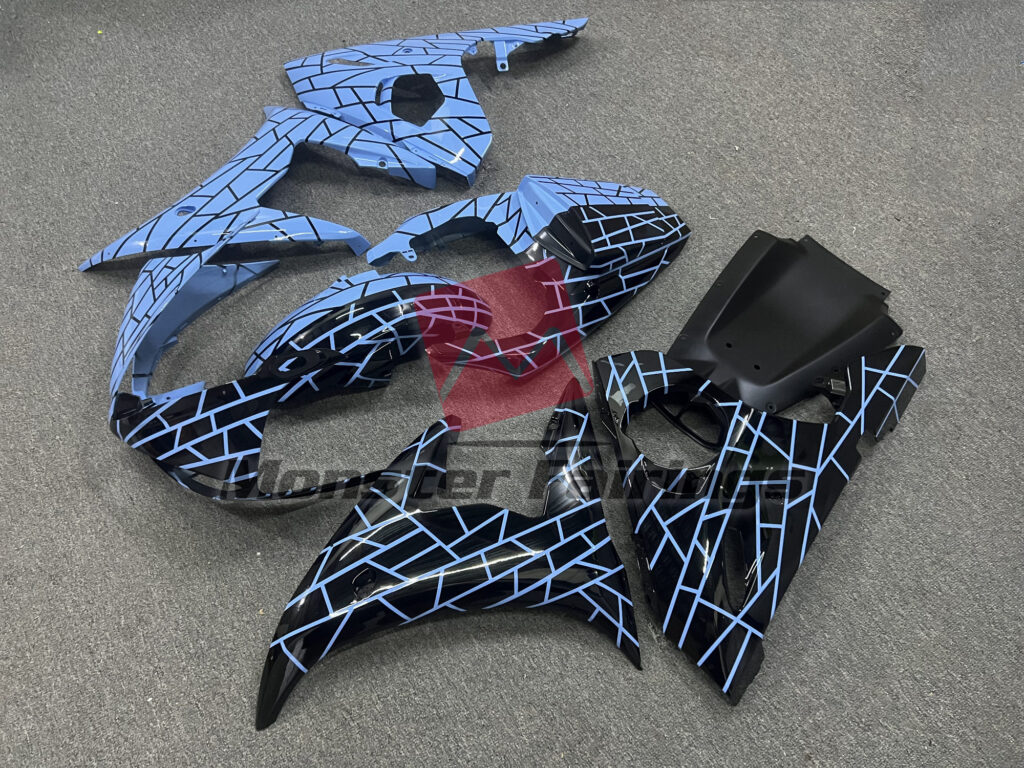 Gloss Black & Blue Pattern Split ABS fairings for Yamaha R6 2003 - 2004 - premium OEM fit kit by Monster Fairings