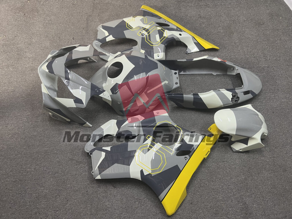 2004 - 2007 Honda CBR600F4i Gloss Gray Camo with Yellow fairing set - ABS injection, custom painted by Monster Fairings