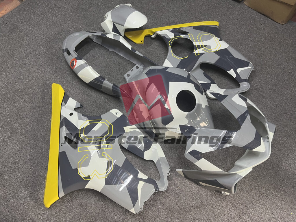 Honda CBR600F4i custom ABS fairings 2004 - 2007 in Gloss Gray Camo with Yellow - durable replacement kit, Monster Fairings