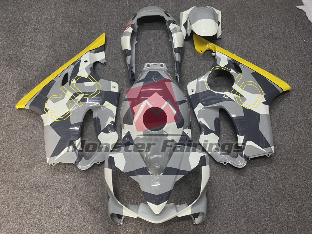 Honda CBR600F4i 2004 - 2007 Gloss Gray Camo with Yellow ABS fairings - custom motorcycle bodywork kit by Monster Fairings