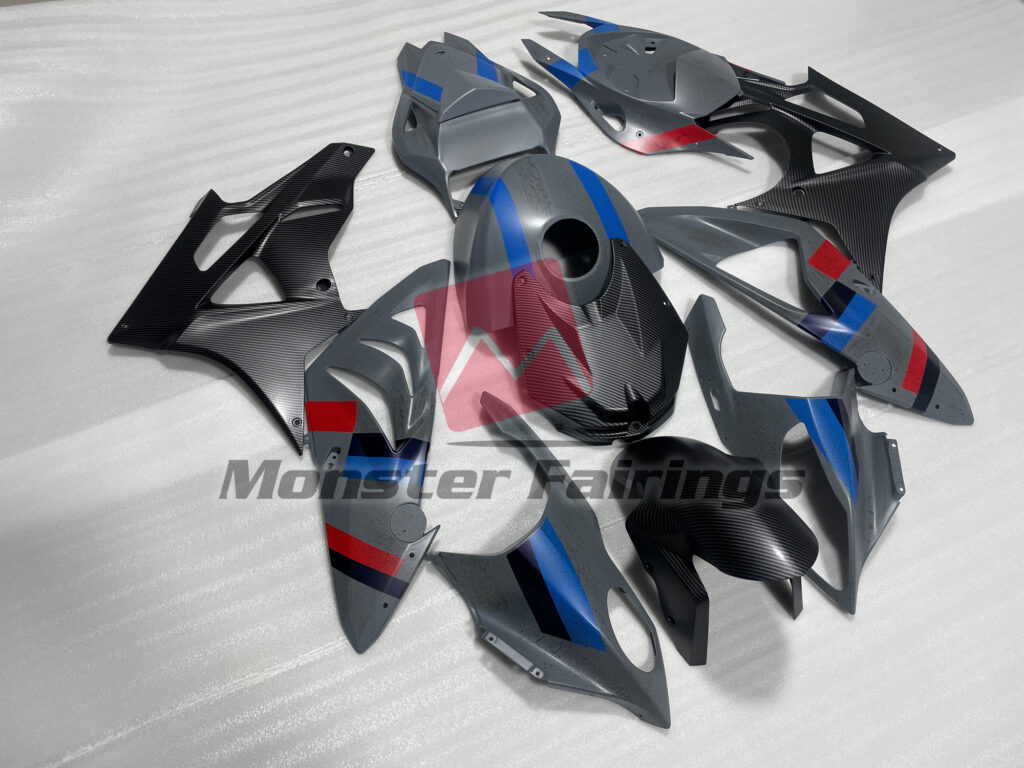 Matte Gray & Black with Red and Blue ABS fairings for BMW S1000RR 2009 - 2014 - premium OEM fit kit by Monster Fairings
