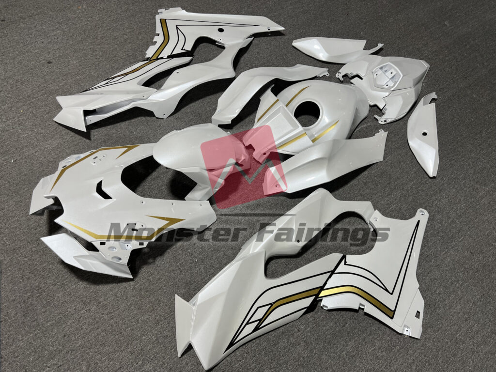 Kawasaki ZX10R custom ABS fairings 2021 - 2025 in Pearl White Gold - durable replacement kit, Monster Fairings