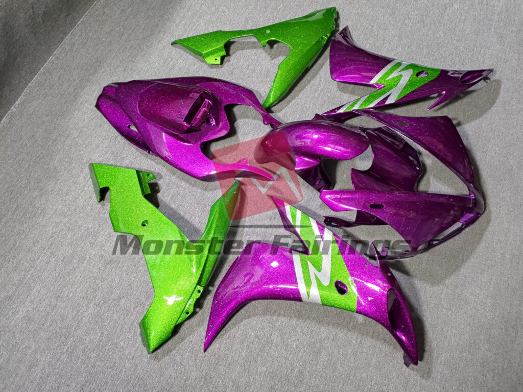 2004 - 2006 Yamaha R1 Glitter Pink and Green fairing set - ABS injection, custom painted by Monster Fairings