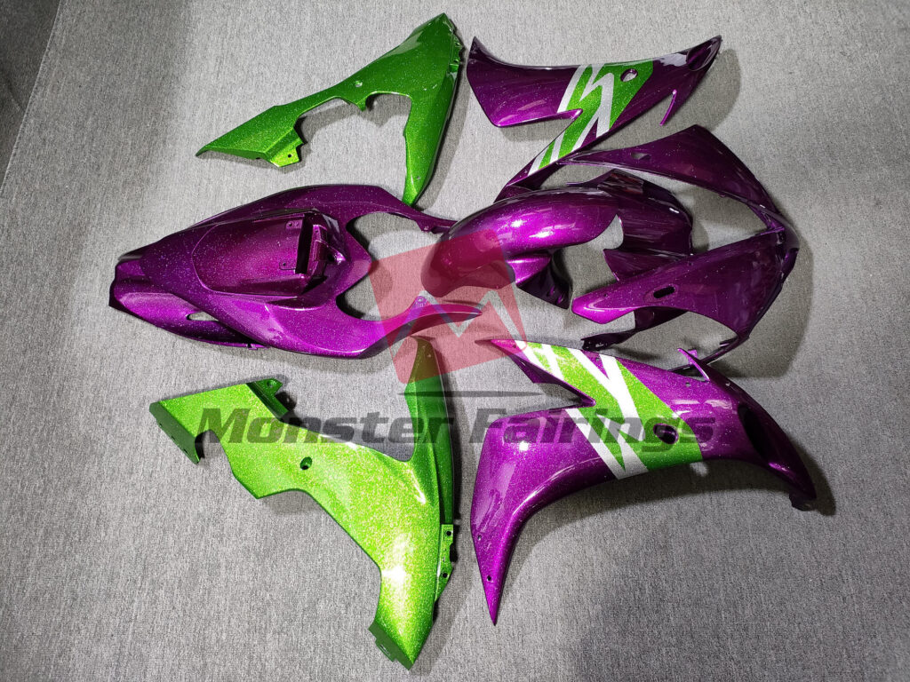 Yamaha R1 custom ABS fairings 2004 - 2006 in Glitter Pink and Green - durable replacement kit, Monster Fairings