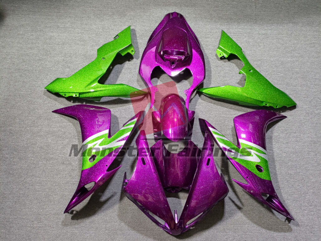 Yamaha R1 2004 - 2006 Glitter Pink and Green ABS fairings - custom motorcycle bodywork kit by Monster Fairings