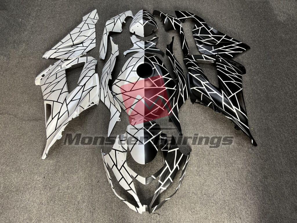 Kawasaki ZX6R 2013 - 2018 Pearl White and Matte Black Split ABS fairings - custom motorcycle bodywork kit by Monster Fairings