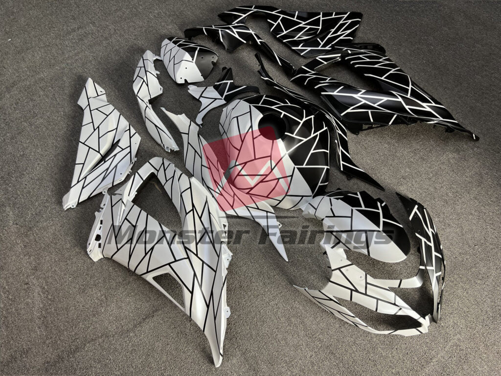 Pearl White and Matte Black Split ABS fairings for Kawasaki ZX6R 2013 - 2018 - premium OEM fit kit by Monster Fairings