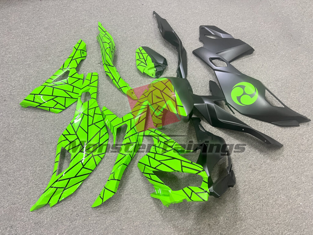 Black & and Green Split ABS fairings for Kawasaki ZX4RR 2020 - 2024 - premium OEM fit kit by Monster Fairings