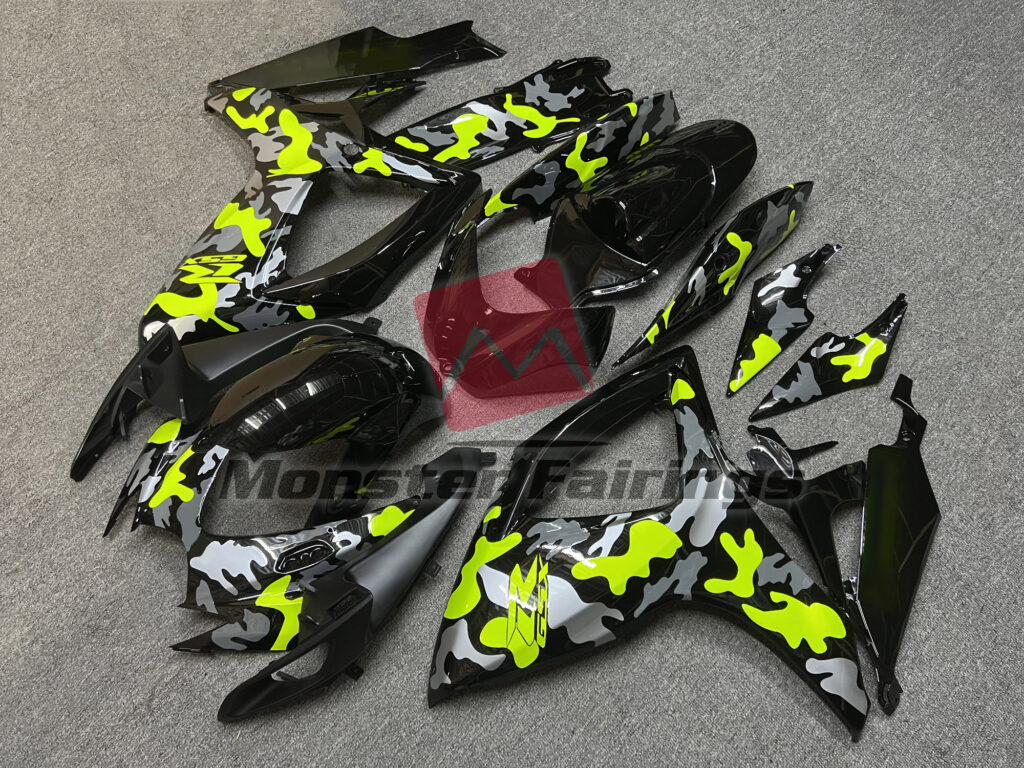 2006 - 2007 Suzuki GSXR 600 - 750 Gloss High Vis Camo fairing set - ABS injection, custom painted by Monster Fairings