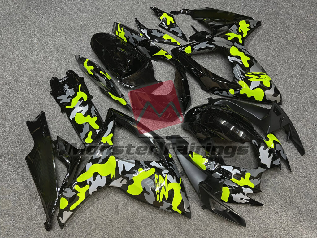 Suzuki GSXR 600 - 750 custom ABS fairings 2006 - 2007 in Gloss High Vis Camo - durable replacement kit, Monster Fairings