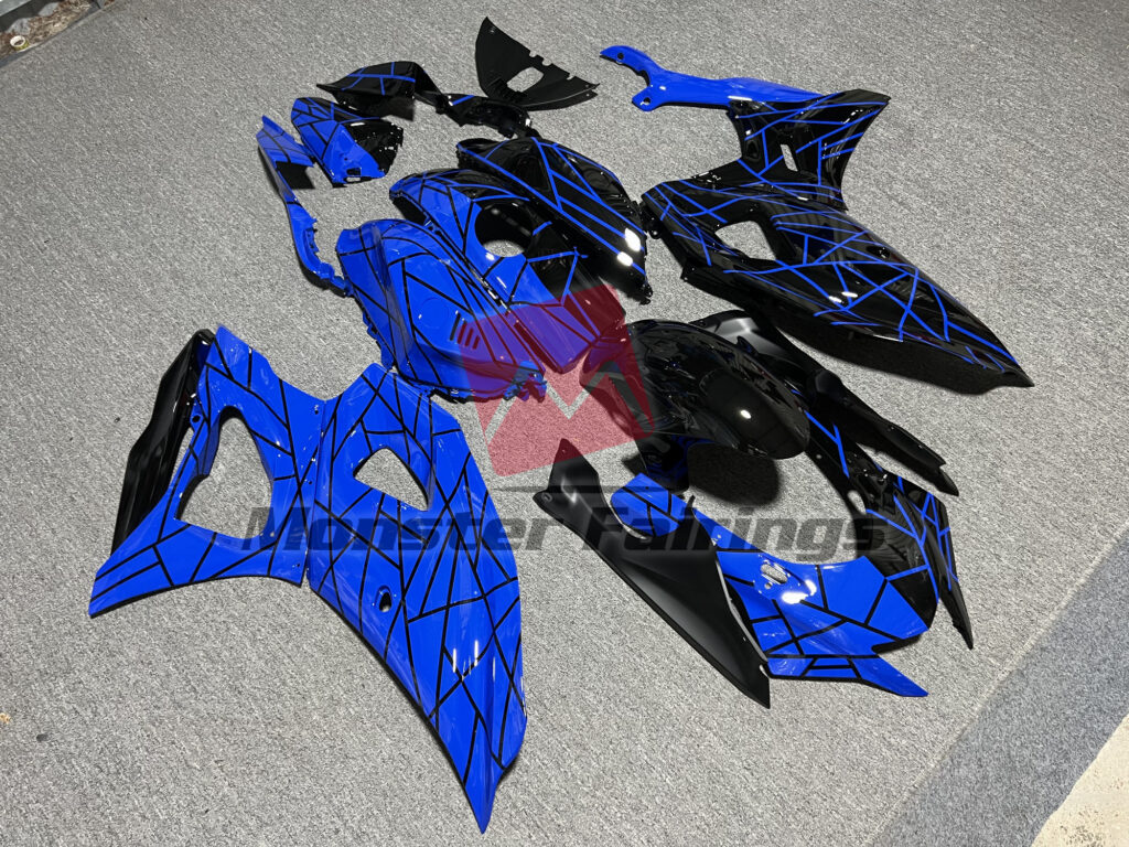 Yamaha R7 custom ABS fairings 2021 - 2025 in Gloss Blue & and Black Split - durable replacement kit, Monster Fairings