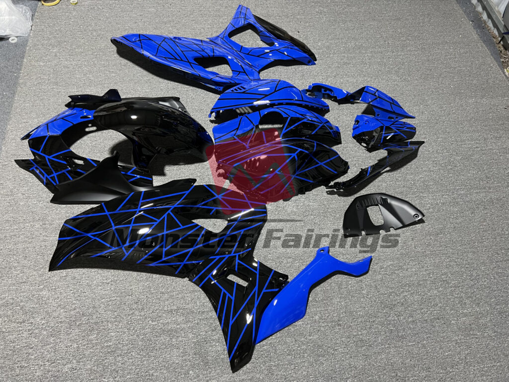 2021 - 2025 Yamaha R7 Gloss Blue & and Black Split fairing set - ABS injection, custom painted by Monster Fairings
