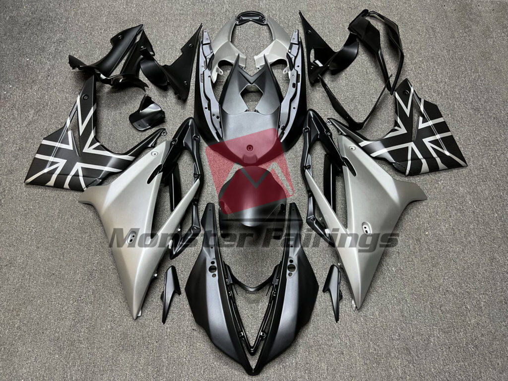 Triumph Daytona 675 2013 - 2017 Matte Black and Metallic Silver ABS fairings - custom motorcycle bodywork kit by Monster Fairings