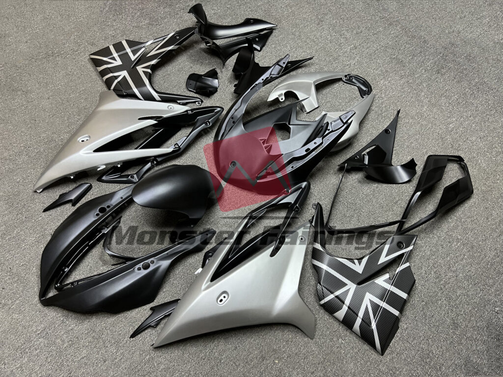 Matte Black and Metallic Silver ABS fairings for Triumph Daytona 675 2013 - 2017 - premium OEM fit kit by Monster Fairings