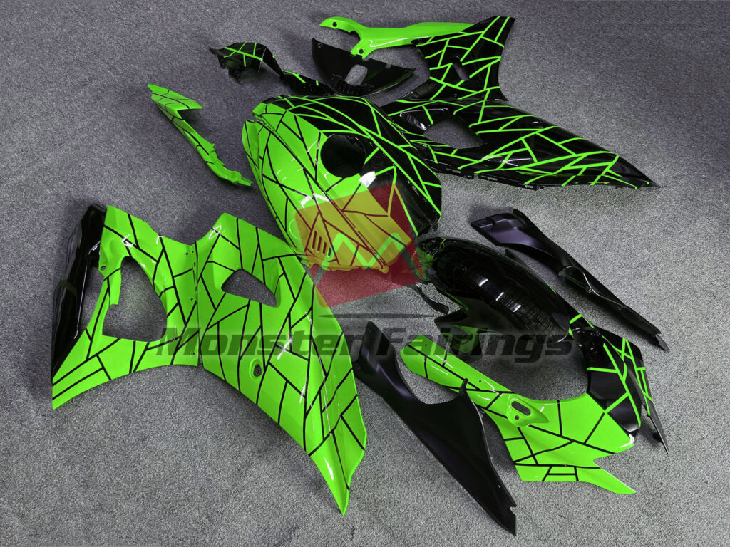 Green and Black Split Pattern ABS fairings for Yamaha R7 2021 - 2025 - premium OEM fit kit by Monster Fairings
