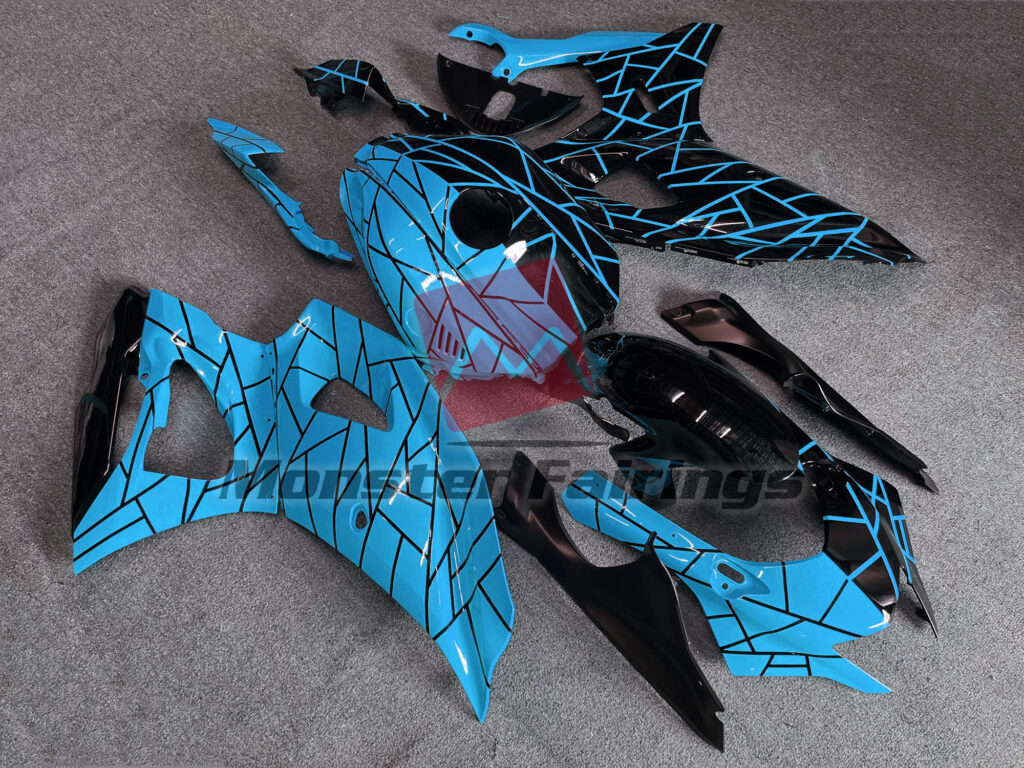 Light Blue and Black Split Pattern ABS fairings for Yamaha R7 2021 - 2025 - premium OEM fit kit by Monster Fairings
