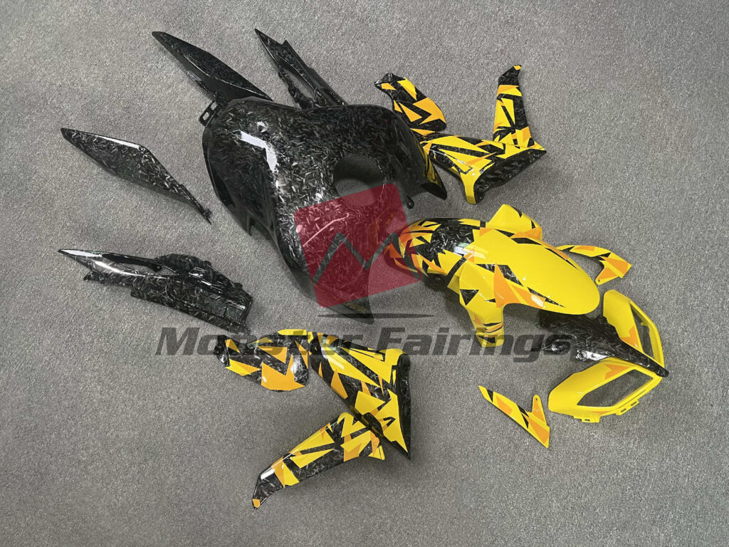 Yamaha MT09 custom ABS fairings 2017 - 2019 in Gloss Forged Carbon Style with Yellow Pattern - durable replacement kit, Monster Fairings
