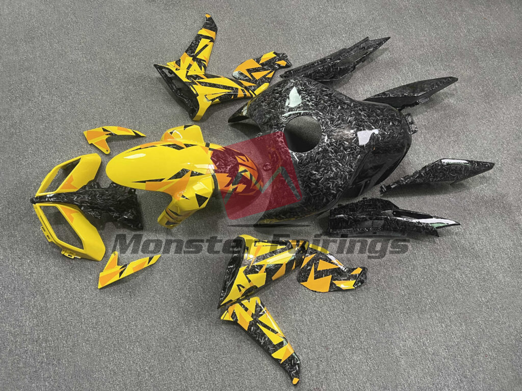 Gloss Forged Carbon Style with Yellow Pattern ABS fairings for Yamaha MT09 2017 - 2019 - premium OEM fit kit by Monster Fairings