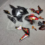 Yamaha MT09 custom ABS fairings 2017 - 2019 in Gloss Forged Carbon Fiber Red & Gold Pattern - durable replacement kit, Monster Fairings