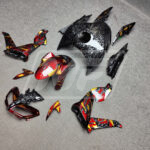 Gloss Forged Carbon Fiber Red & Gold Pattern ABS fairings for Yamaha MT09 2017 - 2019 - premium OEM fit kit by Monster Fairings