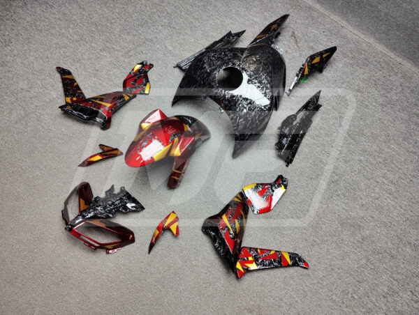 Gloss Forged Carbon Fiber Red & Gold Pattern ABS fairings for Yamaha MT09 2017 - 2019 - premium OEM fit kit by Monster Fairings