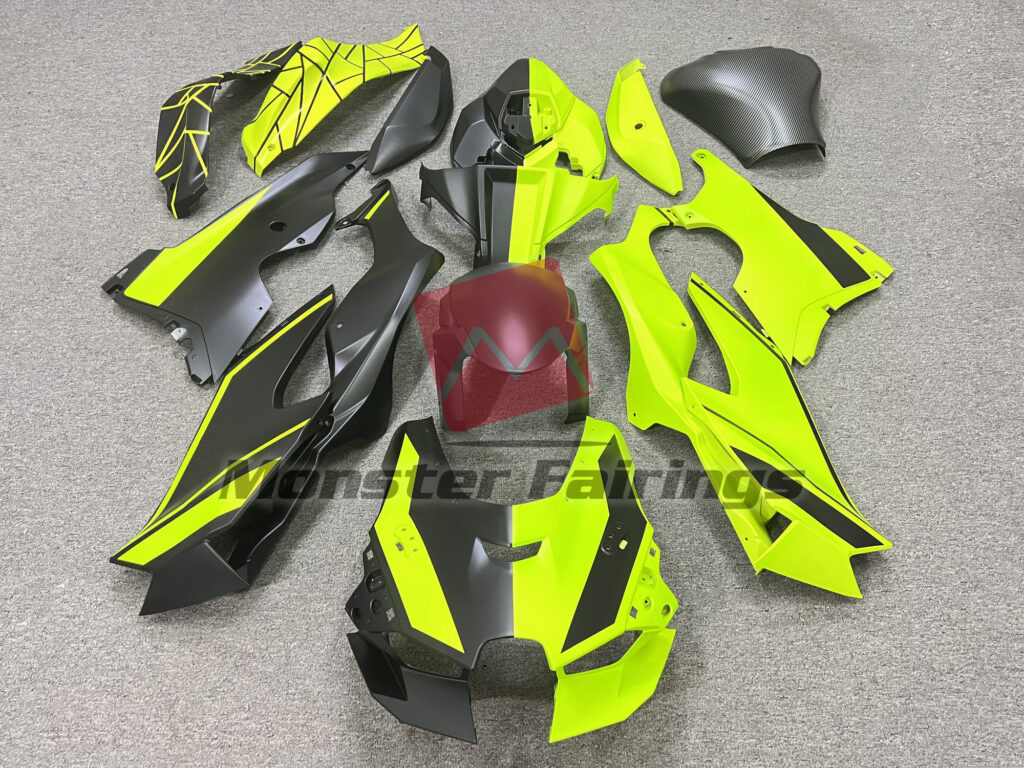 Kawasaki ZX10R 2021 - 2025 Matte Black & and Green Split ABS fairings - custom motorcycle bodywork kit by Monster Fairings