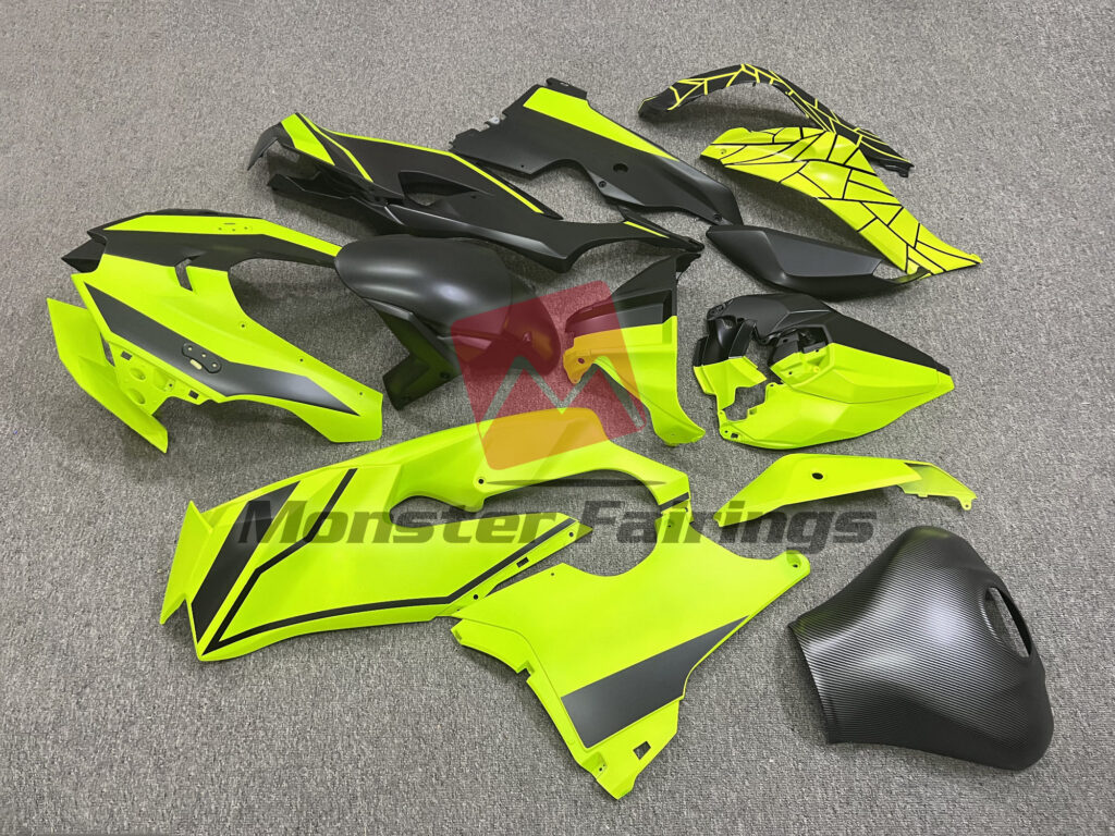 2021 - 2025 Kawasaki ZX10R Matte Black & and Green Split fairing set - ABS injection, custom painted by Monster Fairings