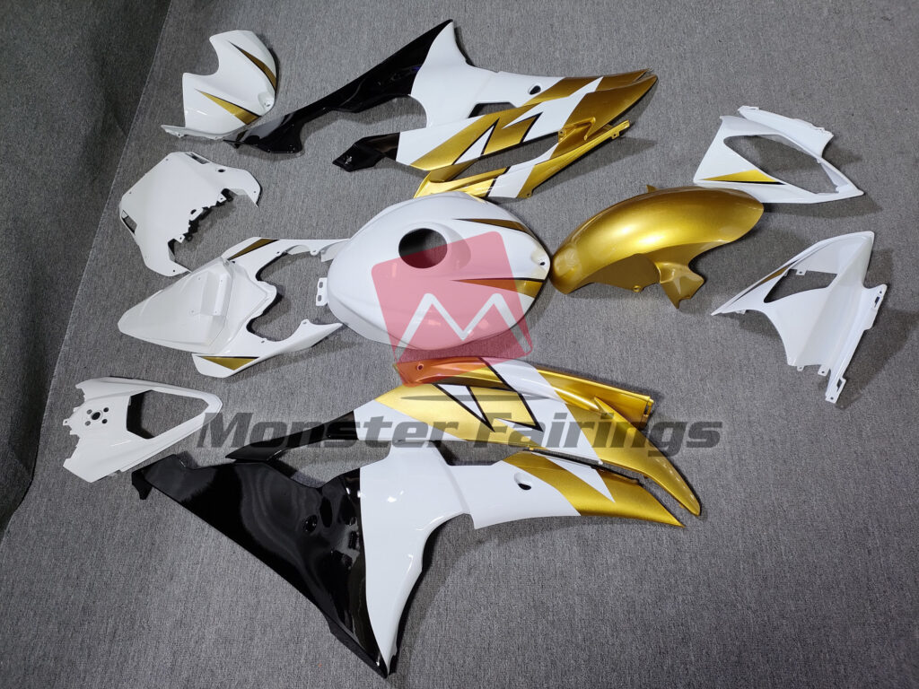 Gloss White with Black and Gold ABS fairings for Yamaha R6 2008 - 2016 - premium OEM fit kit by Monster Fairings
