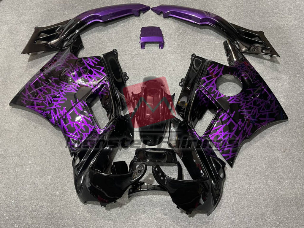 Honda CBR600 F2 1991 - 1994 Gloss Black & and Purple ABS fairings - custom motorcycle bodywork kit by Monster Fairings