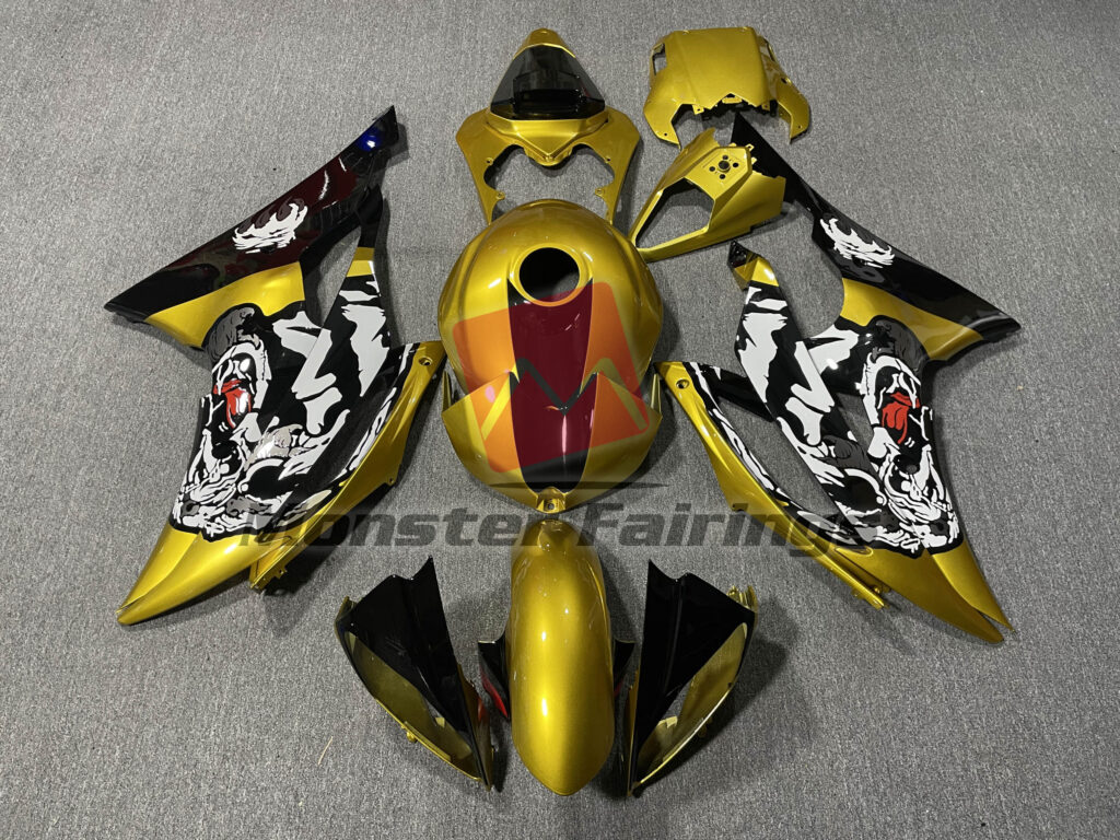 Yamaha R6 2008 - 2016 Gold and Black ABS fairings - custom motorcycle bodywork kit by Monster Fairings