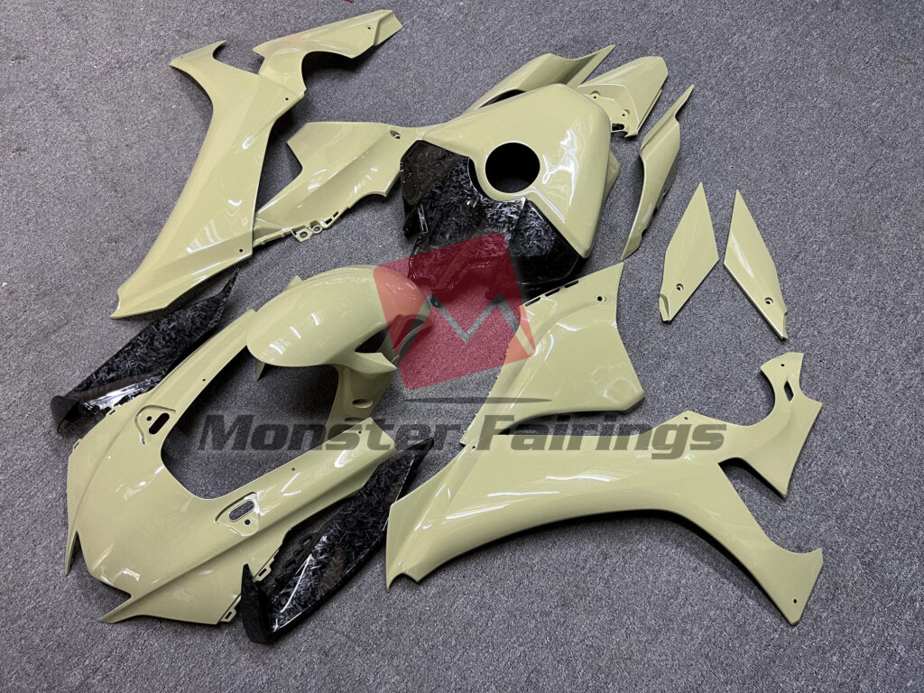 2020 - 2025 Yamaha R1 Desert Tan Forged Carbon Style fairing set - ABS injection, custom painted by Monster Fairings