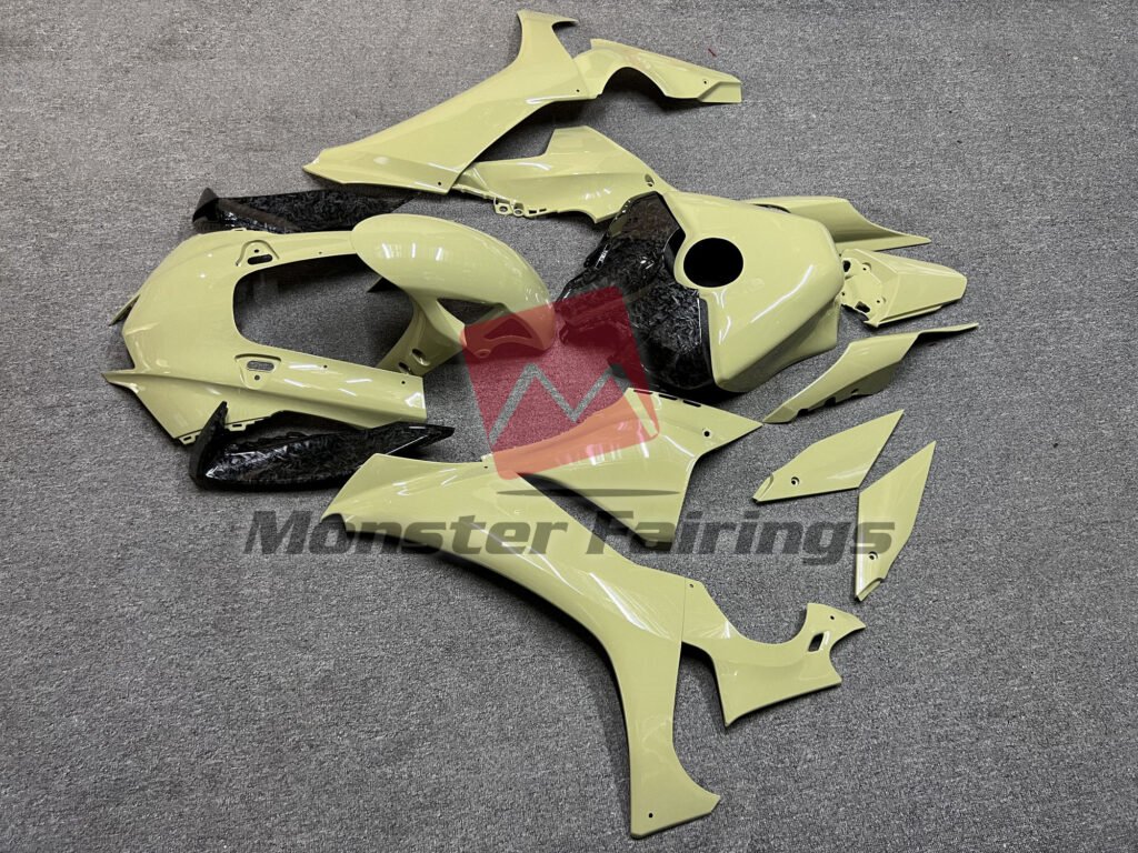 Yamaha R1 custom ABS fairings 2020 - 2025 in Desert Tan Forged Carbon Style - durable replacement kit, Monster Fairings