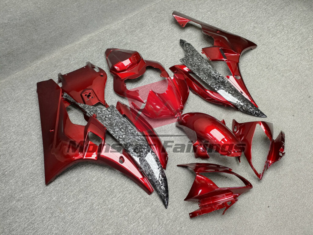 Yamaha R6 custom ABS fairings 2006 - 2007 in Gloss Maroon Red with Forged Carbon Fiber Style - durable replacement kit, Monster Fairings