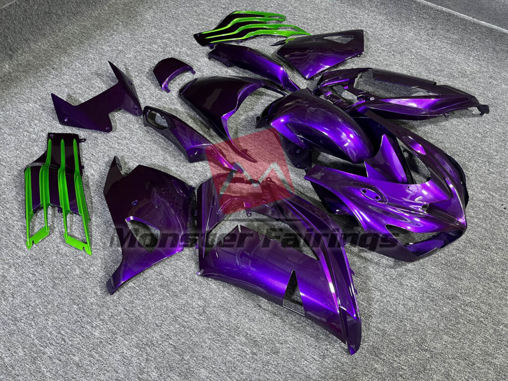 Kawasaki ZX14R custom ABS fairings 2012 - 2024 in Gloss Purple & and Green - durable replacement kit, Monster Fairings
