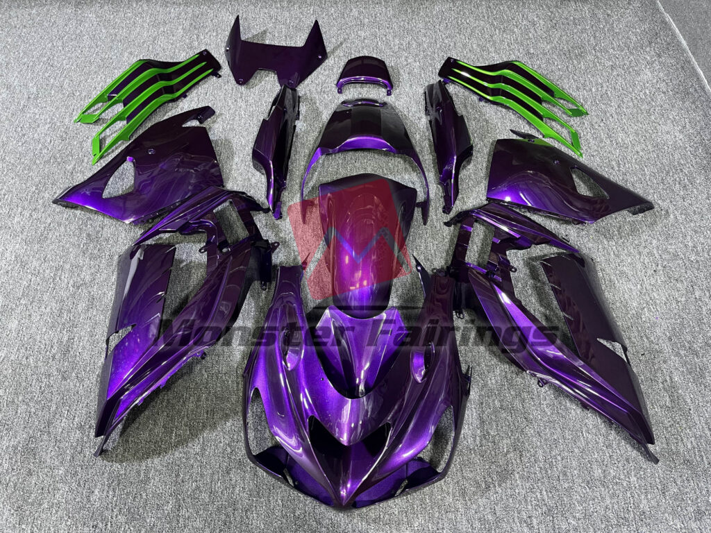 Kawasaki ZX14R 2012 - 2024 Gloss Purple & and Green ABS fairings - custom motorcycle bodywork kit by Monster Fairings