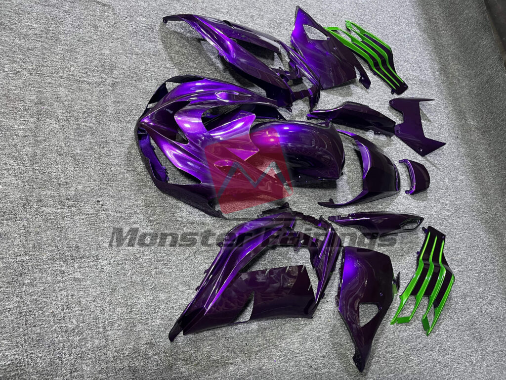 2012 - 2024 Kawasaki ZX14R Gloss Purple & and Green fairing set - ABS injection, custom painted by Monster Fairings