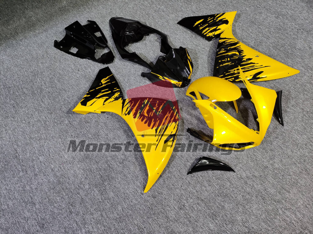 2009 - 2011 Yamaha R1 Black and Yellow fairing set - ABS injection, custom painted by Monster Fairings