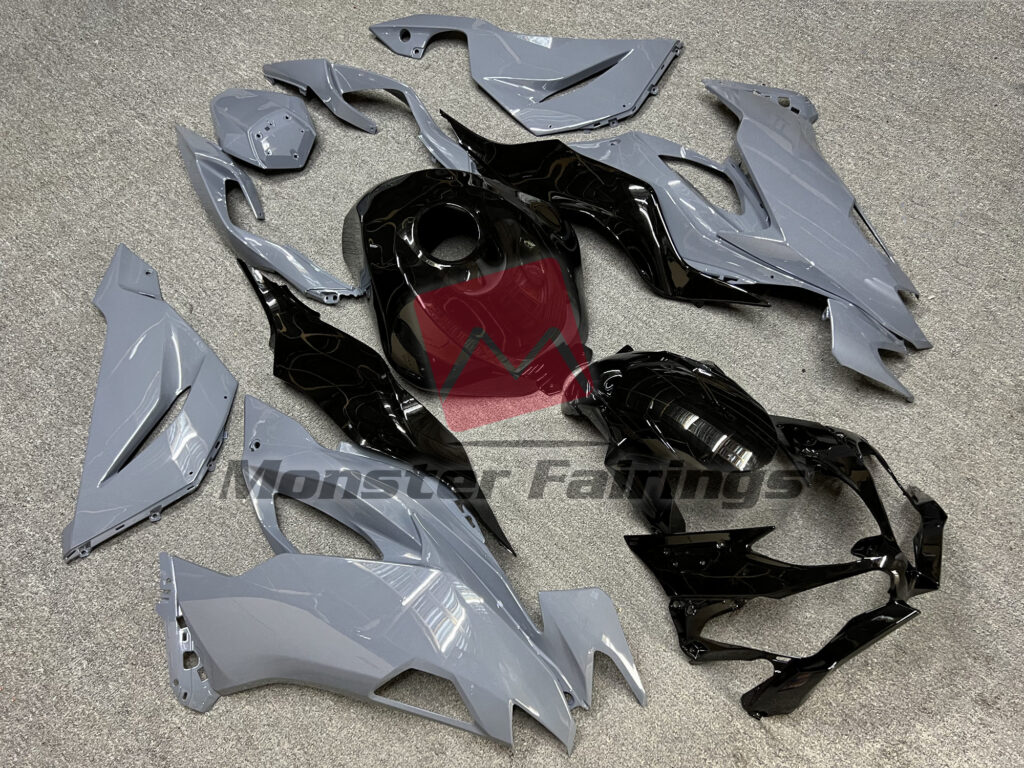 2019 - 2023 Kawasaki ZX6R Nardo Gray and Black fairing set - ABS injection, custom painted by Monster Fairings