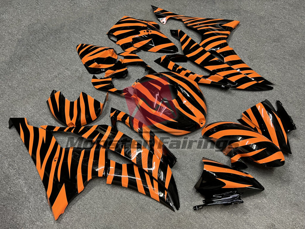2008 - 2016 Yamaha R6 Black and Orange Zebra Race fairing set - ABS injection, custom painted by Monster Fairings